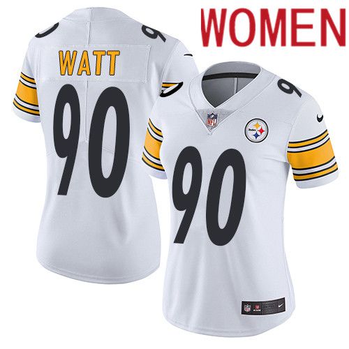 Women Pittsburgh Steelers 90 T. J. Watt Nike White Vapor Limited NFL Jersey